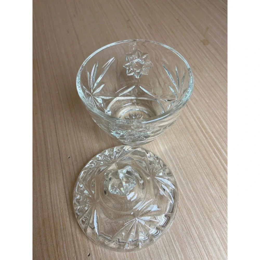 Vintage Anchor Hocking Clear Pressed Glass Starburst Lidded Sugar Bowl MCM